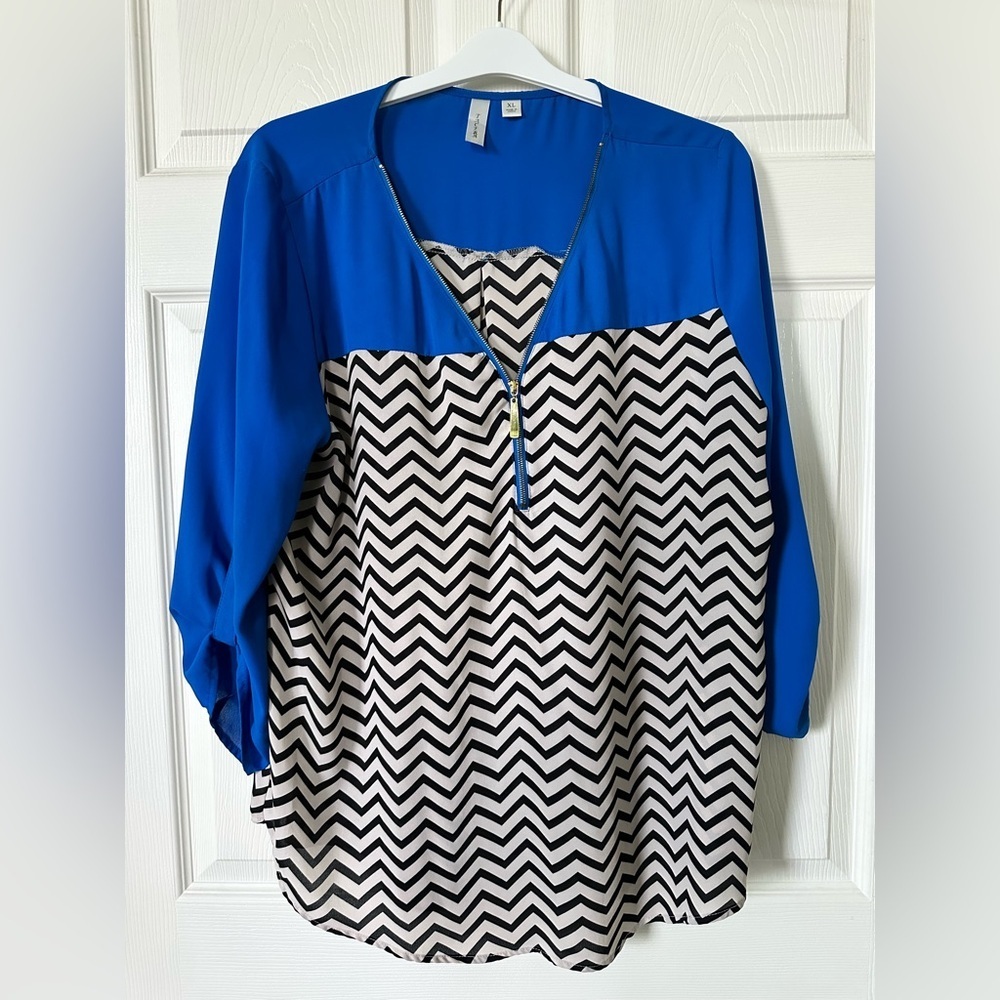 TACERA Blue/Black/Cream 3/4 Sleeve Tunic Size XL